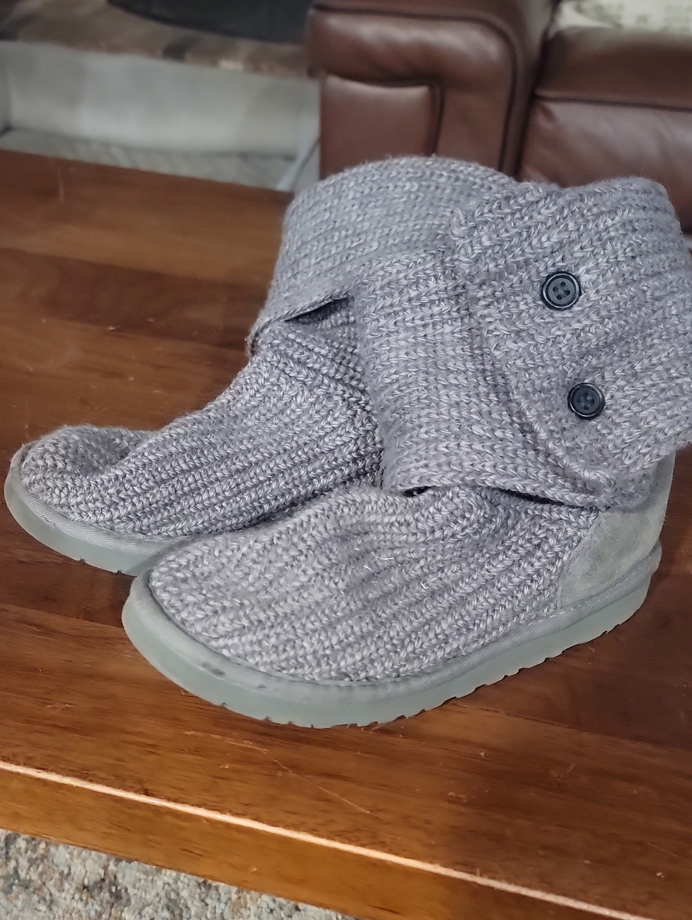UGG Kids Gray Knit Button Booties